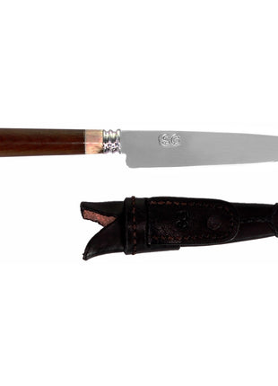 Serra Grande "Chifre de Cervo" cuchillo de cocina tradicional brasileño cuchillo de chef forjado a mano hoja de 12,7 cm con elementos de cuerno de ciervo + funda de cuchillo de cuero genuino