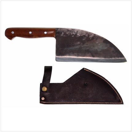 Serra Grande ''Cutelo Carbono'' cuchillo de cocina tradicional brasileño forjado a mano con hoja de 20,3 cm + funda de cuero genuino