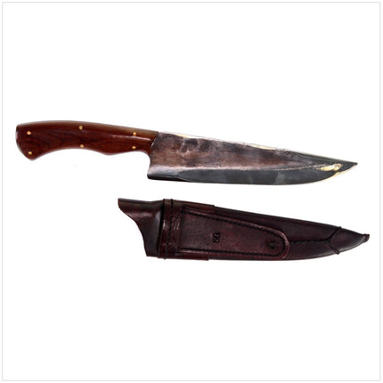 Serra Grande "Blacksmith Series" cuchillo de cocina tradicional brasileño cuchillo de chef forjado a mano hoja INOX 20,3 cm + funda de cuchillo de cuero genuino