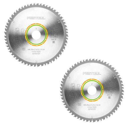 Festool 2x Feinzahn Kreissägeblatt HW 216 x 2,3 x 30 mm W60 216 mm 60 Zähne ( 2x 500125 ) - Toolbrothers
