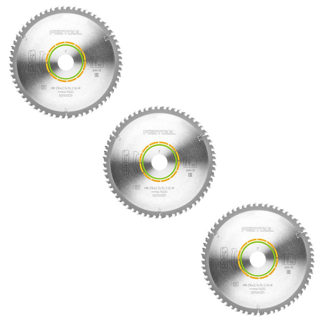 Festool 3x Feinzahn Kreissägeblatt HW 216 x 2,3 x 30 mm W60 216 mm 60 Zähne ( 3x 500125 )