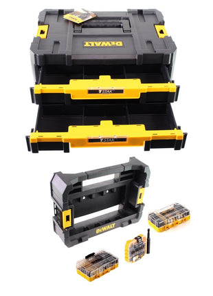 Caja de herramientas DeWalt DWST 1-70706 TSTAK IV + caja DT 70716 TSTAK CADDY para 5x ToughCases y 4x Tac Tac Box + juego de brocas y taladros para mampostería FlexTorq de 75 piezas.