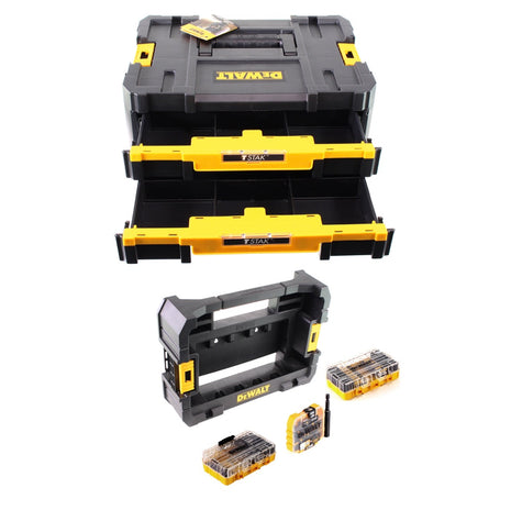 Caja de herramientas DeWalt DWST 1-70706 TSTAK IV + caja DT 70716 TSTAK CADDY para 5x ToughCases y 4x Tac Tac Box + juego de brocas y taladros para mampostería FlexTorq de 75 piezas.