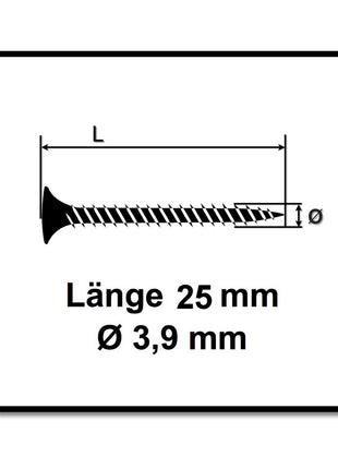 SPAX GIX-A Schnellbauschrauben magaziniert 3,9x25 mm Phosphatiert 1000 Stück ( 1091170390256 )  Vollgewinde, Trompetenkopf, Kreuzschlitz H2, Nadelspitze