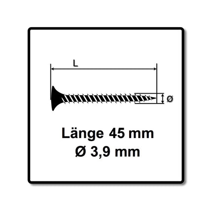 SPAX GIX-A Vis pour cloison sèche 3,9 x 45 mm - Filetage total - Tête trompette - Cruciforme H2 - Pointe d’aiguille - Magazinée - Phosphatée - 1000 pcs. (1091170390456)