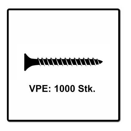 Fischer Power-Fast II FPF II tornillos para aglomerado 4,0x25 mm 1000 piezas (670624) cabeza avellanada con rosca completa Torx, galvanizado, pasivado azul