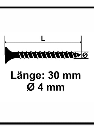 Fischer Power-Fast II FPF II Spanplattenschraube 4,0x30 mm 200 Stück ( 670155 ) Senkkopf mit Torx Vollgewinde galvanisch verzinkt, blau passiviert