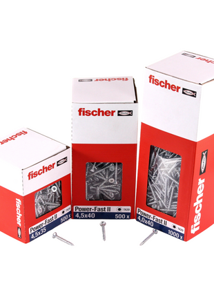 Fischer Power-Fast II FPF II tornillos para aglomerado 4,0x40 mm 1000 piezas (670158) cabeza avellanada con rosca completa Torx, galvanizado, pasivado azul