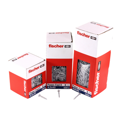 Fischer Power-Fast II FPF II tornillos para aglomerado 4,0x45 mm 200 piezas (670160) cabeza avellanada con rosca completa Torx, galvanizado, pasivado azul