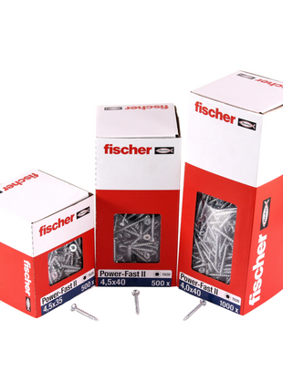 Fischer Power-Fast II FPF II Vis à bois aggloméré 4,0x45mm,Tête fraisée, Torx, Filetage total, Zingué blanc, Passivé bleu, 500pcs. (670161)