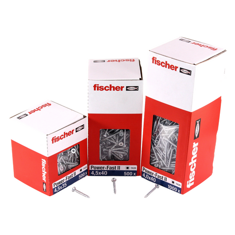 Fischer Power-Fast II FPF II tornillos para aglomerado 4,0x50 mm 200 piezas (670162) cabeza avellanada con rosca completa Torx, galvanizado, pasivado azul