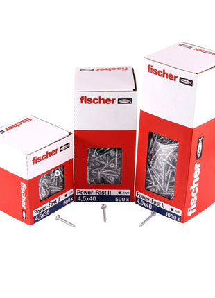 Fischer Power-Fast II FPF II tornillos para aglomerado 4,5x45 mm 200 piezas (670262) cabeza avellanada con rosca completa Torx, galvanizado, pasivado azul