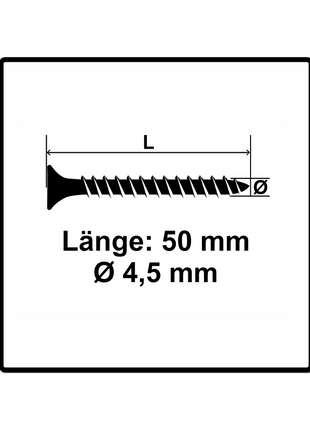 Fischer Power-Fast II FPF II tornillos para aglomerado 4,5x50 mm 200 piezas (670264) cabeza avellanada con rosca completa Torx, galvanizado, pasivado azul