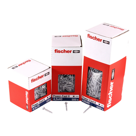 Fischer Power-Fast II FPF II tornillos para aglomerado 4,5x50 mm 200 piezas (670264) cabeza avellanada con rosca completa Torx, galvanizado, pasivado azul