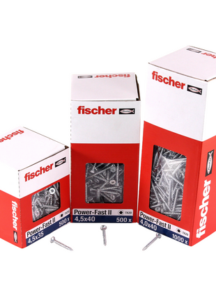 Fischer Power-Fast II FPF II tornillos para aglomerado 5,0x25 mm 200 piezas (670349) cabeza avellanada con rosca completa Torx, galvanizado, pasivado azul