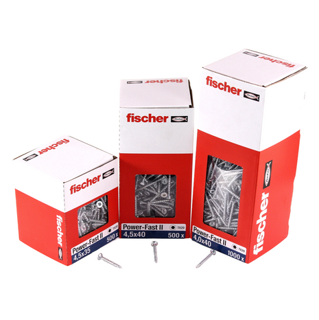 Fischer Power-Fast II FPF II tornillos para aglomerado 5,0x25 mm 200 piezas (670349) cabeza avellanada con rosca completa Torx, galvanizado, pasivado azul