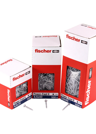 Fischer Power-Fast II FPF II tornillos para aglomerado 5,0x35 mm 500 piezas (670353) cabeza avellanada con rosca completa Torx, galvanizado, pasivado azul