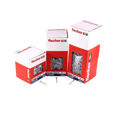 Fischer Power-Fast II FPF II Vis à bois aggloméré 5,0x50mm, 200 pcs. Tête fraisée avec empreinte Torx, filetage total, zingué et passivé bleu (670358)