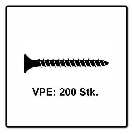 Fischer Power-Fast II FPF II Spanplattenschraube 5,0x70 mm 200 Stück ( 670363 ) Senkkopf mit Torx Vollgewinde galvanisch verzinkt, blau passiviert