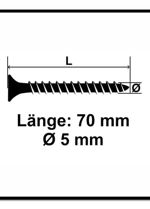 Fischer Power-Fast II FPF II Spanplattenschraube 5,0x70 mm 50 Stück ( 670684 ) Senkkopf mit Torx Vollgewinde galvanisch verzinkt, blau passiviert