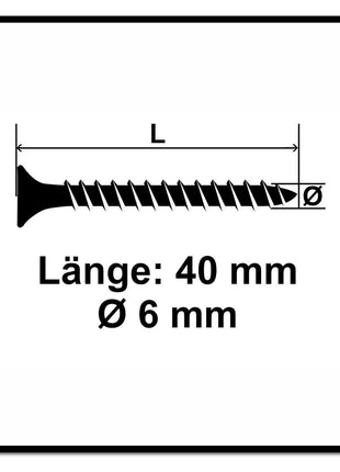 Fischer Power-Fast II FPF II Spanplattenschraube 6,0x40 mm 500 Stück ( 670451 ) Senkkopf mit Torx Vollgewinde galvanisch verzinkt, blau passiviert - Toolbrothers