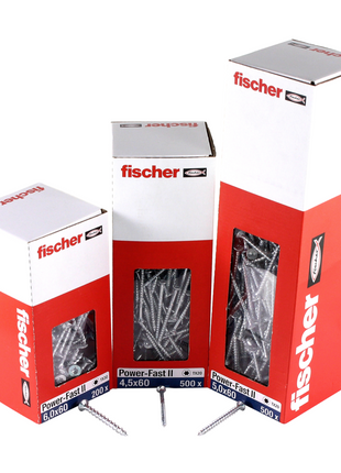 Fischer Power-Fast II FPF II tornillos para aglomerado 4,5x45 mm 500 piezas (670271) cabeza avellanada con rosca parcial Torx, galvanizado, pasivado azul