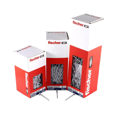 Fischer Power-Fast II FPF II tornillos para aglomerado 4,5x50 mm 500 piezas (670273) cabeza avellanada con rosca parcial Torx, galvanizado, pasivado azul