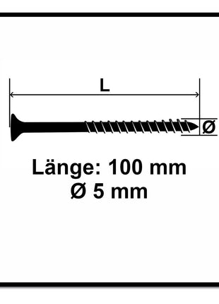 Fischer Power-Fast II FPF II Spanplattenschraube 5,0x100 mm 200 Stück ( 670365 ) Senkkopf mit Torx Teilgewinde galvanisch verzinkt, blau passiviert