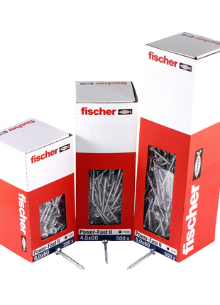 Fischer Power-Fast II FPF II tornillos para aglomerado 5,0x40 mm 200 piezas (670372) cabeza avellanada con rosca parcial Torx, galvanizado, pasivado azul