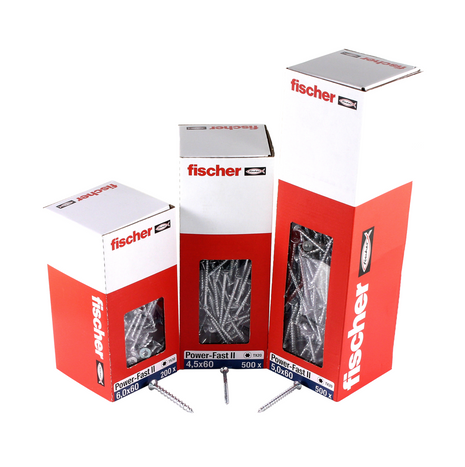 Fischer Power-Fast II FPF II Vis à bois aggloméré 5,0x40mm, 200 pcs. Tête fraisée avec empreinte Torx, filetage partiel, zingué et passivé bleu (670372)