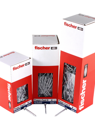 Fischer Power-Fast II FPF II tornillos para aglomerado 5,0x50 mm 500 piezas (670377) cabeza avellanada con rosca parcial Torx, galvanizado, pasivado azul