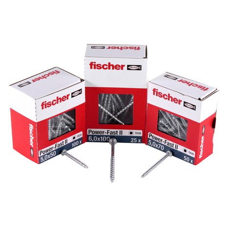 Fischer Power-Fast II FPF II tornillo para aglomerado 5,0x70 mm 100 piezas (670380) cabeza avellanada con rosca parcial Torx, galvanizado, pasivado azul