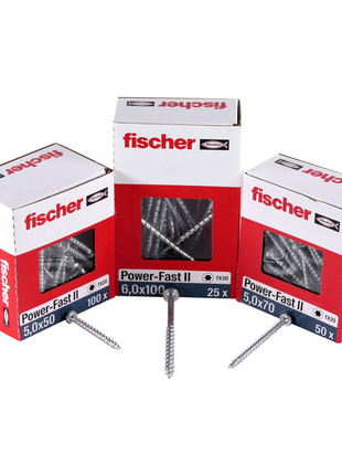 Fischer Power-Fast II FPF II tornillos para aglomerado 5,0x70 mm 200 piezas (670381) cabeza avellanada con rosca parcial Torx, galvanizado, pasivado azul