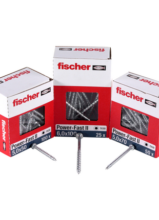 Fischer Power-Fast II FPF II tornillo para aglomerado 5,0x90 mm 100 piezas (670384) cabeza avellanada con rosca parcial Torx, galvanizado, pasivado azul