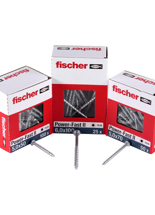 Fischer Power-Fast II FPF II Spanplattenschraube 6,0x100 mm 100 Stück ( 670457 ) Senkkopf mit Torx Teilgewinde galvanisch verzinkt, blau passiviert