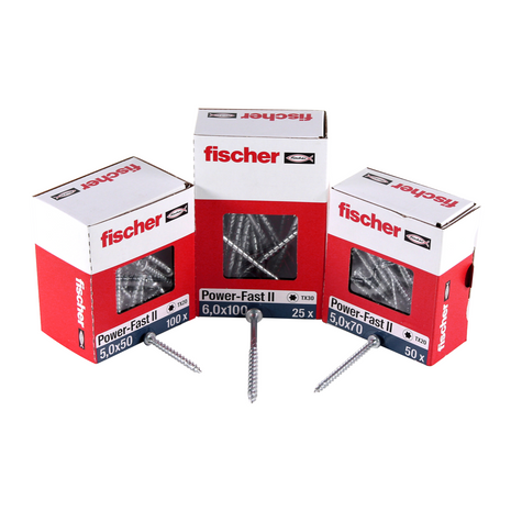 Fischer Vis pour panneaux de particules Power-Fast II FPF II 6.0x100 mm - 100 pièces (670457) tête fraisée + Filetage partiel Torx, galvanisée, passivée bleue