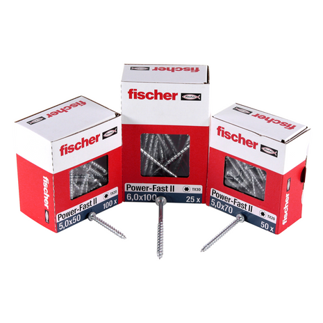 Fischer Power-Fast II FPF II tornillo para aglomerado 6,0x130 mm 50 piezas (670691) cabeza avellanada con rosca parcial Torx, galvanizado, pasivado azul