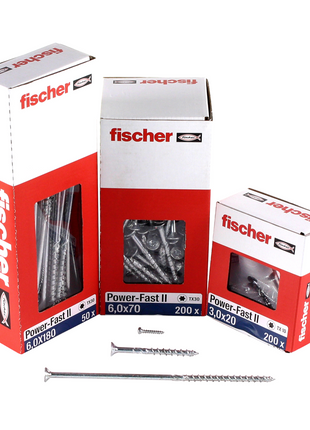 Fischer Power-Fast II FPF II Spanplattenschraube 6,0x140 mm 100 Stück ( 670462 ) Senkkopf mit Torx Teilgewinde galvanisch verzinkt, blau passiviert