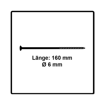 Fischer Power-Fast II FPF II Chipboard screws 6.0x160mm, Countersunk head, Inner Star Torx, Partial Thread, Zinc plated, Blue passivated - 100pcs. (670465)