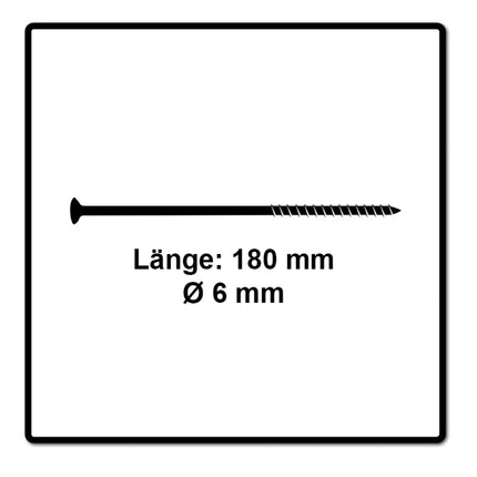 Fischer Power-Fast II FPF II Chipboard screw 6,0x180mm, Countersunk head, Inner Star Torx, Partial Thread, Zinc plated, Blue passivated - 100pcs. (670466)