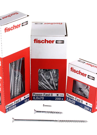 Fischer Power-Fast II FPF II Spanplattenschraube 6,0x180 mm 50 Stück ( 670695 ) Senkkopf mit Torx Teilgewinde galvanisch verzinkt, blau passiviert