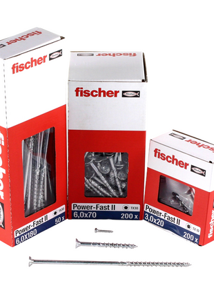 Fischer Power-Fast II FPF II Spanplattenschraube 6,0x220 mm 50 Stück ( 670467 ) Senkkopf mit Torx Teilgewinde galvanisch verzinkt, blau passiviert