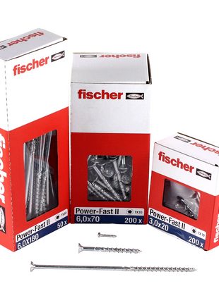 Fischer Power-Fast II FPF II Spanplattenschraube 6,0x240 mm 25 Stück ( 670468 ) Senkkopf mit Torx Teilgewinde galvanisch verzinkt, blau passiviert