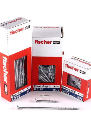 Fischer Power-Fast II FPF II tornillo para aglomerado 6,0x240 mm 50 piezas (670469) cabeza avellanada con rosca parcial Torx, galvanizado, pasivado azul