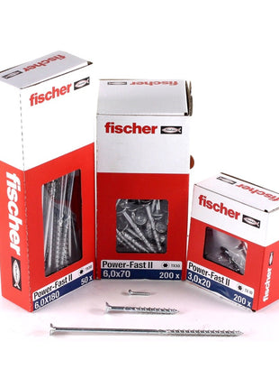 Fischer Power-Fast II FPF II tornillo para aglomerado 6,0x260 mm 50 piezas (670471) cabeza avellanada con rosca parcial Torx, galvanizado, pasivado azul