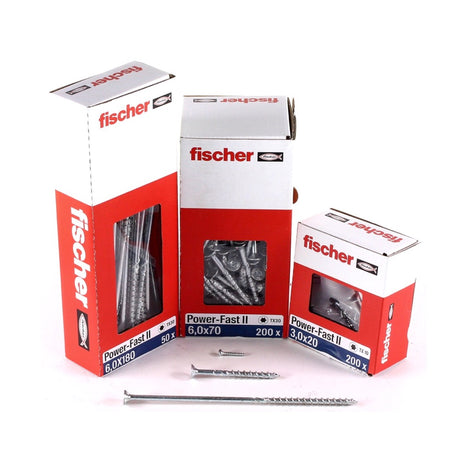 Fischer Power-Fast II FPF II Vis à bois aggloméré 6,0x260 mm, 50 pcs., tête fraisée, empreinte Torx, filetage partiel, zingué et passivé bleu( 670471 )