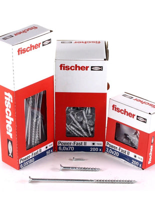 Fischer Power-Fast II FPF II tornillos para aglomerado 6,0x40 mm 200 piezas (670476) cabeza avellanada con rosca parcial Torx, galvanizado, pasivado azul