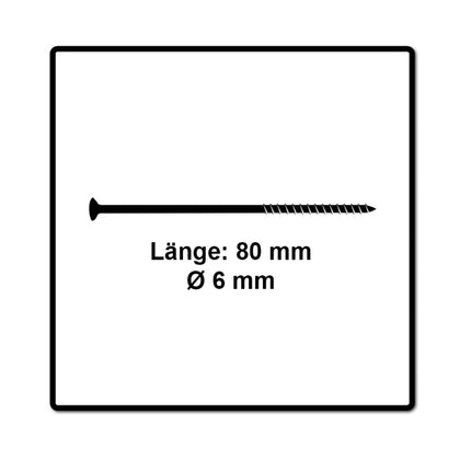 Fischer Power-Fast II FPF II Spanplattenschraube 6,0x80 mm 200 Stück ( 670486 ) Senkkopf mitTorx Teilgewinde galvanisch verzinkt, blau passiviert
