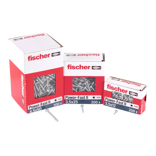 Fischer Power-Fast II FPF II Viti per legno 3,0x20 mm, 200 pz. ( 670058 ) Testa tonda, Torx, filettatura completa, zincate, passivato blu