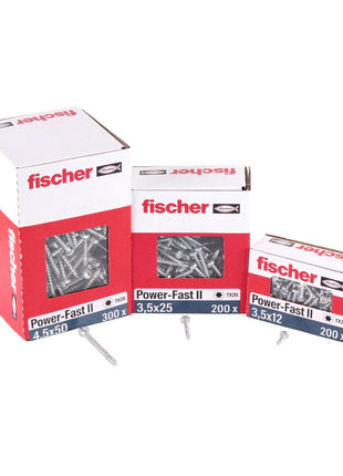 Fischer Power-Fast II FPF II tornillos para aglomerado 3,0x25 mm 200 piezas (670059) Cabeza alomada con rosca parcial Torx galvanizado, pasivado azul